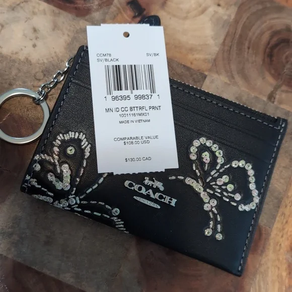Coach Skinny Mini Smooth Leather Embroidered Butterfly Zip Close ID Case Nwt ❤️ - Picture 4 of 11